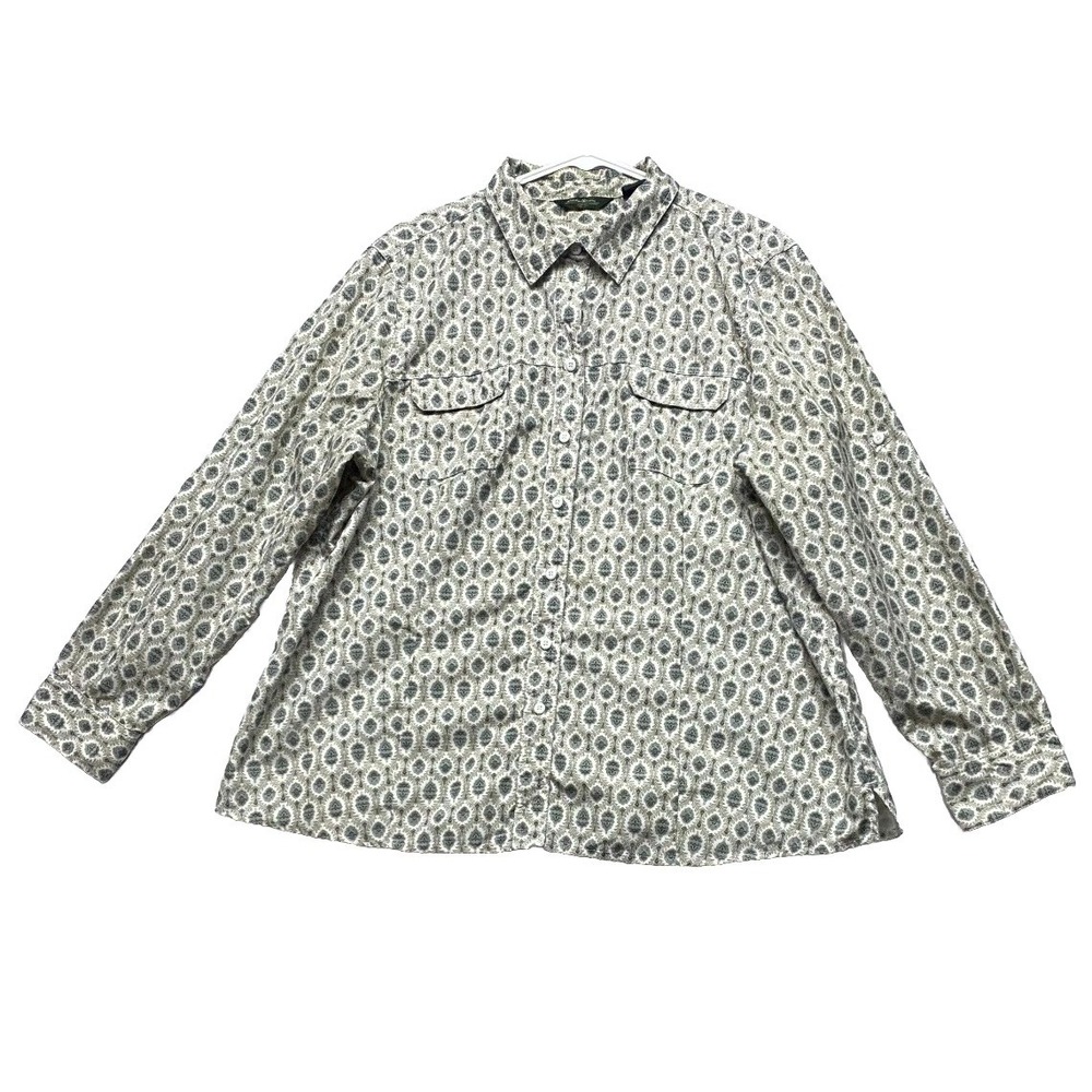 Eddie Bauer Shirt Womens 2XL Multi Allover Damask Print Locker Loop Button Up